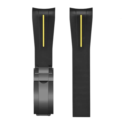 VFEBTSD Gebogenes Armband aus flüssigem Silikon, Faltschließe, kompatibel mit Rolex Submariner 20 mm, wasserdichtes Ersatzarmband for Herren(Yellow Black buckle) von VFEBTSD