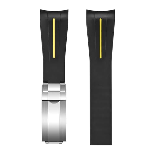 VFEBTSD Gebogenes Armband aus flüssigem Silikon, Faltschließe, kompatibel mit Rolex Submariner 20 mm, wasserdichtes Ersatzarmband for Herren(Yellow Silver buckle) von VFEBTSD