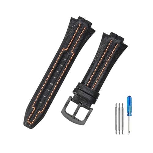 VFEBTSD Leder-Uhrenarmbänder kompatibel mit Seiko Sportura SNL029P2 SNL021P1 SNA595P2 SNL017P1 Armband 15 x 27 mm Armband(BlackOrange-Black-K2) von VFEBTSD