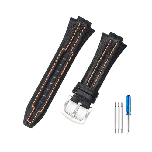 VFEBTSD Leder-Uhrenarmbänder kompatibel mit Seiko Sportura SNL029P2 SNL021P1 SNA595P2 SNL017P1 Armband 15 x 27 mm Armband(BlackOrange-Steel-K2) von VFEBTSD