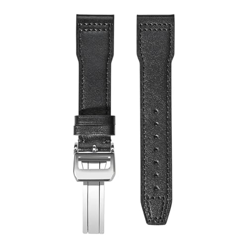 VFEBTSD Lederarmband kompatibel mit IWC Pilot's Mark Faltschließe Herren Damen Weiches Rindsleder Ersatzarmband(Black folding buckle,21mm) von VFEBTSD