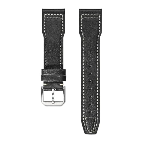 VFEBTSD Lederarmband kompatibel mit IWC Pilot's Mark Faltschließe Herren Damen Weiches Rindsleder Ersatzarmband(Black white Pin buck,20mm) von VFEBTSD