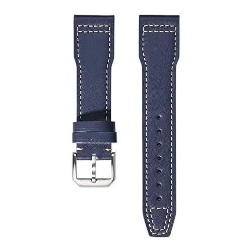 VFEBTSD Lederarmband kompatibel mit IWC Pilot's Mark Faltschließe Herren Damen Weiches Rindsleder Ersatzarmband(Royal blue white Pin,21mm) von VFEBTSD