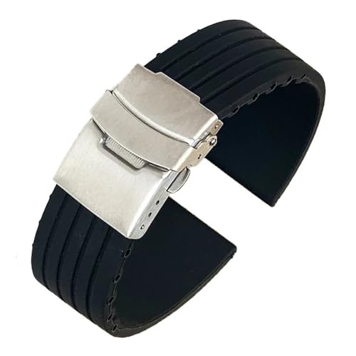 VFEBTSD Silikonarmband Faltschließe Herren Damen Sport Wasserdicht Gummi Ersatzband Armband Uhrenzubehör(Black silver,20MM_16) von VFEBTSD