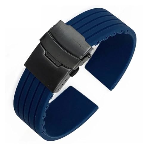 VFEBTSD Silikonarmband Faltschließe Herren Damen Sport Wasserdicht Gummi Ersatzband Armband Uhrenzubehör(Dark blue black,18MM_16) von VFEBTSD