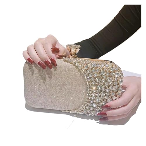 VFIDPSU Aushöhlen Frauen Abend Taschen Mit Diamanten Schulter Kette Handtaschen Hochzeit Braut Weibliche Geldbörse Pailletten Halter(GOLD) von VFIDPSU