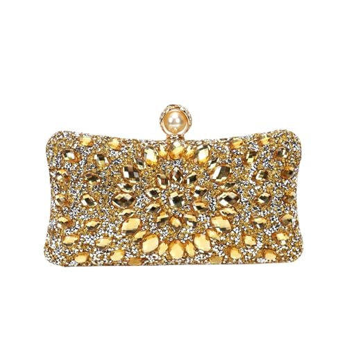 VFIDPSU Goldene Metallperlen Strass Glitzer Abendtaschen Kleine Dame Abschlussball Abendessen Luxus Nacht Geschenk Freundin Geldbörse Diamanten(GOLD) von VFIDPSU
