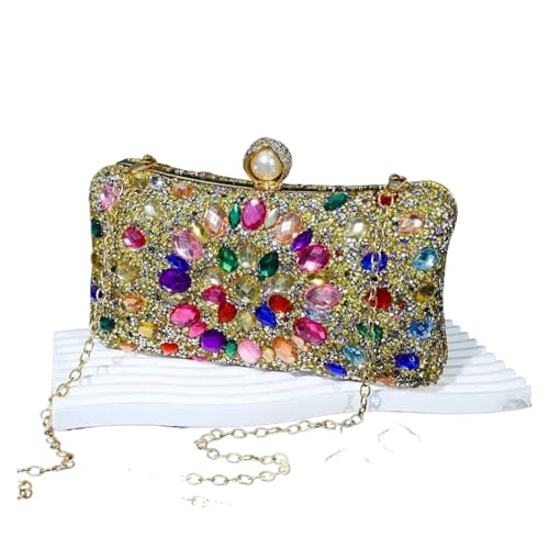 VFIDPSU Goldene Metallperlen Strass Glitzer Abendtaschen Kleine Dame Abschlussball Abendessen Luxus Nacht Geschenk Freundin Geldbörse Diamanten(GOLDCOLOR) von VFIDPSU