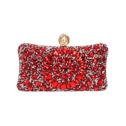 VFIDPSU Goldene Metallperlen Strass Glitzer Abendtaschen Kleine Dame Abschlussball Abendessen Luxus Nacht Geschenk Freundin Geldbörse Diamanten(RED) von VFIDPSU
