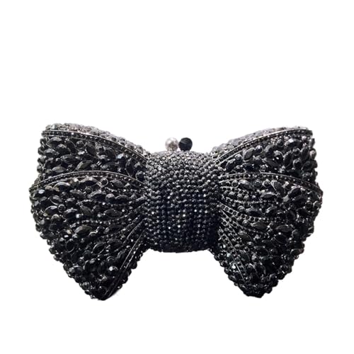 VFIDPSU Hohle Schleife Frau Abendtasche Hochzeit Braut Diamant Stein Geldbörse Kristall Bankett Gala Party Abendessen Handtasche(Black) von VFIDPSU