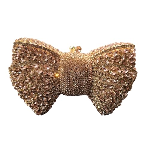 VFIDPSU Hohle Schleife Frau Abendtasche Hochzeit Braut Diamant Stein Geldbörse Kristall Bankett Gala Party Abendessen Handtasche(Champagne) von VFIDPSU