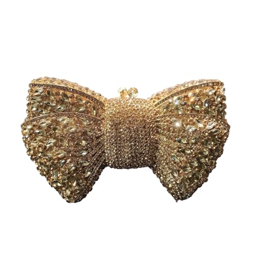 VFIDPSU Hohle Schleife Frau Abendtasche Hochzeit Braut Diamant Stein Geldbörse Kristall Bankett Gala Party Abendessen Handtasche(Gold) von VFIDPSU