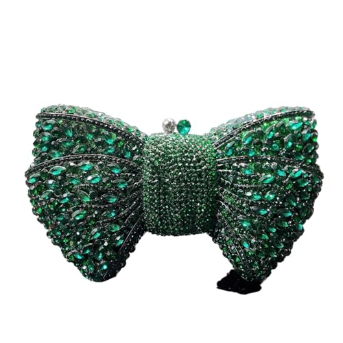 VFIDPSU Hohle Schleife Frau Abendtasche Hochzeit Braut Diamant Stein Geldbörse Kristall Bankett Gala Party Abendessen Handtasche(Green) von VFIDPSU
