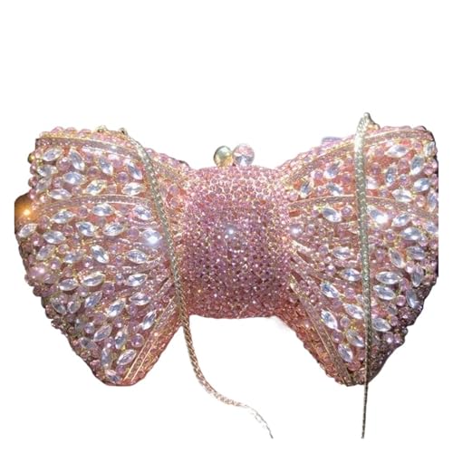 VFIDPSU Hohle Schleife Frau Abendtasche Hochzeit Braut Diamant Stein Geldbörse Kristall Bankett Gala Party Abendessen Handtasche(Pink) von VFIDPSU