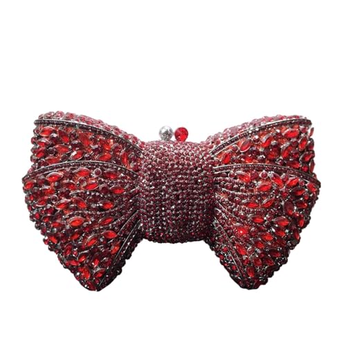 VFIDPSU Hohle Schleife Frau Abendtasche Hochzeit Braut Diamant Stein Geldbörse Kristall Bankett Gala Party Abendessen Handtasche(Red) von VFIDPSU