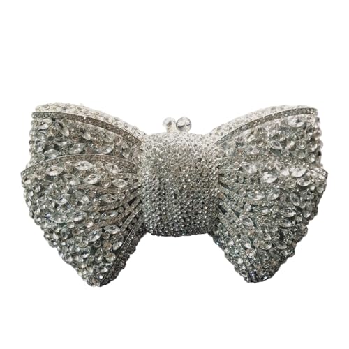 VFIDPSU Hohle Schleife Frau Abendtasche Hochzeit Braut Diamant Stein Geldbörse Kristall Bankett Gala Party Abendessen Handtasche(Silver) von VFIDPSU
