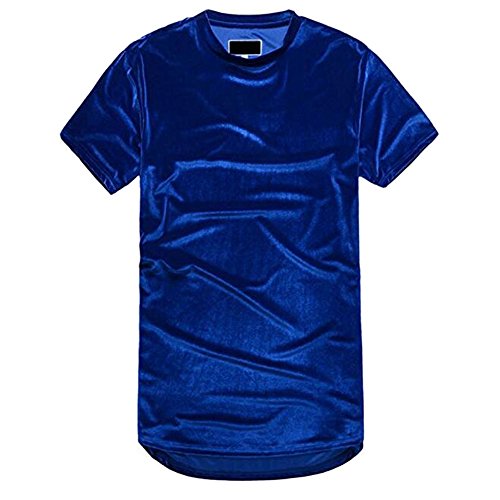 VFIVE UNFOUR Herren-T-Shirt, Samt, Velours, modisch, Hip-Hop, langer Saum, T Shirts, blau, XX-Large von VFIVE UNFOUR