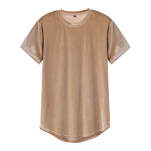 VFIVE UNFOUR Herren-T-Shirt, Samt, Velours, modisch, Hip-Hop, langer Saum, T Shirts, khaki, Groß von VFIVE UNFOUR