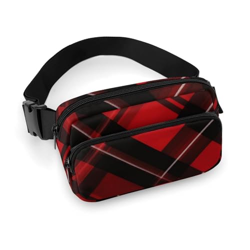 Gürteltasche für Damen und Herren, kariert, verstellbar, lässig, für Reisen, Sport, Wandern, weiß, 20 x 13 cm, Rot und Schwarz, weiß, 7.9x5.1inches Gürteltasche für Damen und Herren, kariert, verstellbar, lässig, für Reisen, Sport, Wandern, weiß, 20 x 13 cm, Rot und Schwarz, weiß, 7.9x5.1inches von VFKLT