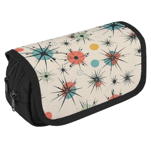 VFKLT Atomic Stars Federmäppchen mit Retro-Muster, doppellagig, großes Fassungsvermögen, Federmäppchen, doppelter Reißverschluss, tragbares Stifteetui, Make-up-Tasche für Männer und Frauen, Reisen, von VFKLT