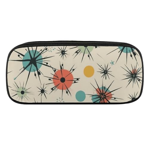 VFKLT Atomic Stars Retro Muster Federmäppchen Tragbare Bleistifttasche Stifttasche Stifttasche Make-up-Tasche Aufbewahrungstasche Stiftebox Kosmetiktasche für Damen Herren Büro, Schwarz , von VFKLT