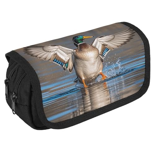 VFKLT Federmäppchen mit Jagd-Motiv fliegende Wildenten, doppellagig, großes Fassungsvermögen, Federmäppchen, doppelter Reißverschluss, tragbares Stifteetui, Make-up-Tasche für Männer und Frauen, von VFKLT