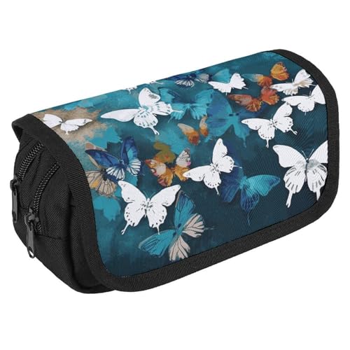 VFKLT Federmäppchen mit Schmetterlingen, doppelschichtig, großes Fassungsvermögen, Federmäppchen, doppelter Reißverschluss, tragbares Stifteetui, Make-up-Tasche für Männer und Frauen, Reisen, VFKLT Federmäppchen mit Schmetterlingen, doppelschichtig, großes Fassungsvermögen, Federmäppchen, doppelter Reißverschluss, tragbares Stifteetui, Make-up-Tasche für Männer und Frauen, Reisen, von VFKLT