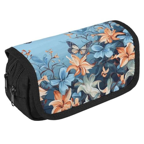 VFKLT Federmäppchen mit Schmetterlings-Blumenmuster, doppellagig, großes Fassungsvermögen, Federmäppchen, doppelter Reißverschluss, tragbares Stifteetui, Make-up-Tasche für Männer und Frauen, Reisen, VFKLT Federmäppchen mit Schmetterlings-Blumenmuster, doppellagig, großes Fassungsvermögen, Federmäppchen, doppelter Reißverschluss, tragbares Stifteetui, Make-up-Tasche für Männer und Frauen, Reisen, von VFKLT