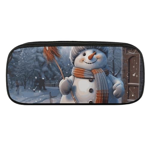 VFKLT Federmäppchen mit Schneemann-Design, tragbar, Stiftetasche, Make-up-Tasche, Aufbewahrungstasche, Kosmetiktasche für Damen, Herren, Büro, Schwarz , Einheitsgröße, Federmäppchen von VFKLT