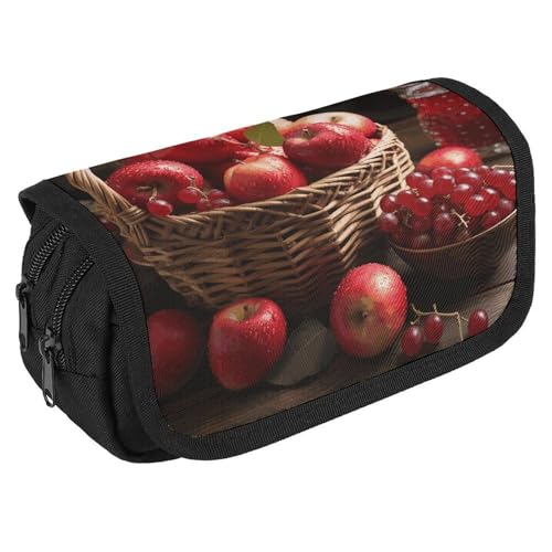 VFKLT Federmäppchen mit roten Früchten in einem Korb, doppellagig, großes Fassungsvermögen, Federmäppchen, doppelter Reißverschluss, tragbares Stifteetui, Make-up-Tasche für Männer und Frauen, Reisen, VFKLT Federmäppchen mit roten Früchten in einem Korb, doppellagig, großes Fassungsvermögen, Federmäppchen, doppelter Reißverschluss, tragbares Stifteetui, Make-up-Tasche für Männer und Frauen, Reisen, von VFKLT