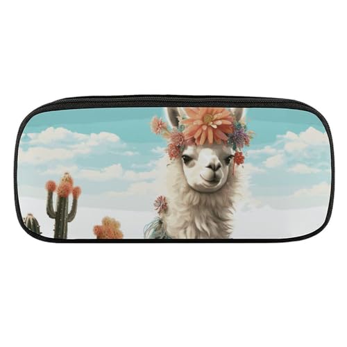 VFKLT Mexikanisches Lama-grünes Federmäppchen, tragbares Federmäppchen, Stiftetasche, Make-up-Tasche, Aufbewahrungstasche, Stiftebox, Kosmetiktasche für Damen, Herren, Büro, Schwarz , Einheitsgröße, von VFKLT