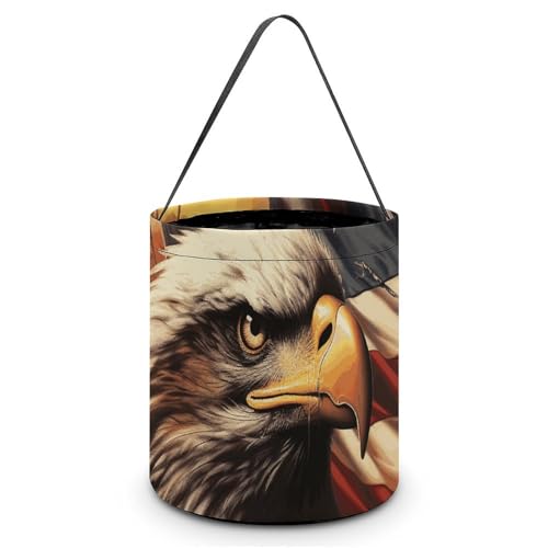 VFKLT Tragbare Halloween-Tragetüten mit Griff, Flagge und Adler, bedruckt, zusammenklappbar, Partyzubehör, für Weihnachten, Hochzeit, Raumdekoration, Flagge und Adler, 20,1 x 20,1 x 21,1 cm, Flagge von VFKLT