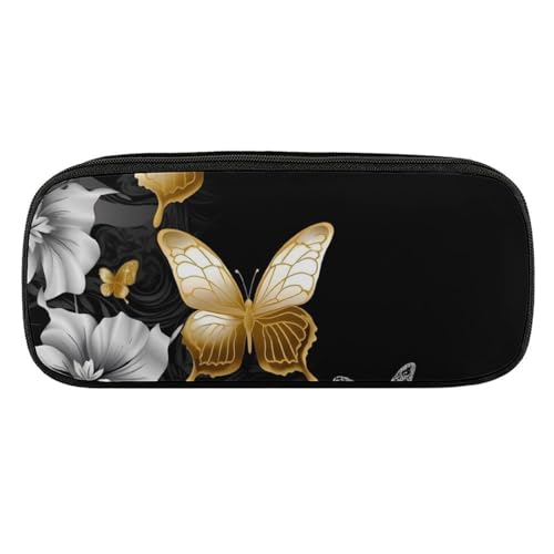 VFMKT Federmäppchen Leder Wasserdicht Süße Reise Kosmetiktasche Kosmetiktasche für Damen und Herren Weiß Gold Schwarz Schmetterlinge Stil:, One Size, Stil:, Taille unique von VFMKT
