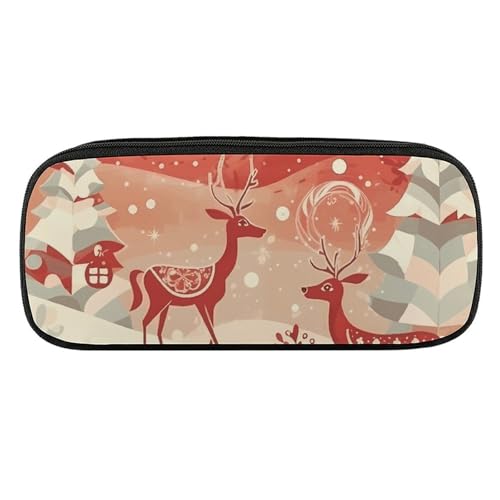 VFMKT Federmäppchen aus Leder, wasserdicht, niedliches Federmäppchen, Reise-Kosmetiktasche, Make-up-Tasche, Organizer, Stifthalter für Männer und Frauen, rotes Weihnachts-Rentier, Stil:, Einheitsgröße von VFMKT