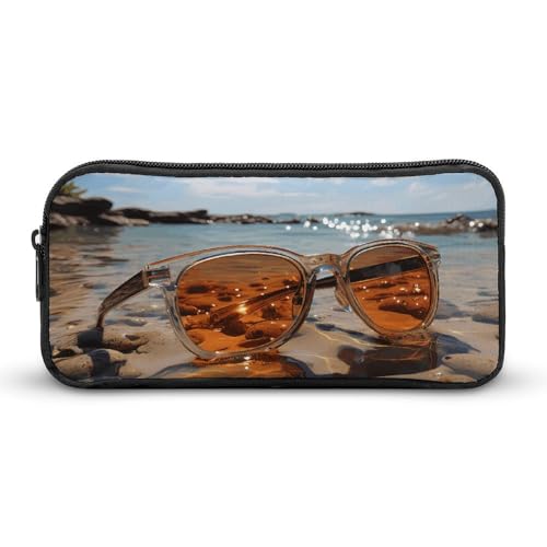 VFMKT Federmäppchen mit Sonnenbrille am Strand, niedliches Federmäppchen, großes Fassungsvermögen, Make-up-Kosmetiktasche für Damen und Herren, Stil:, 22*12*5cm von VFMKT