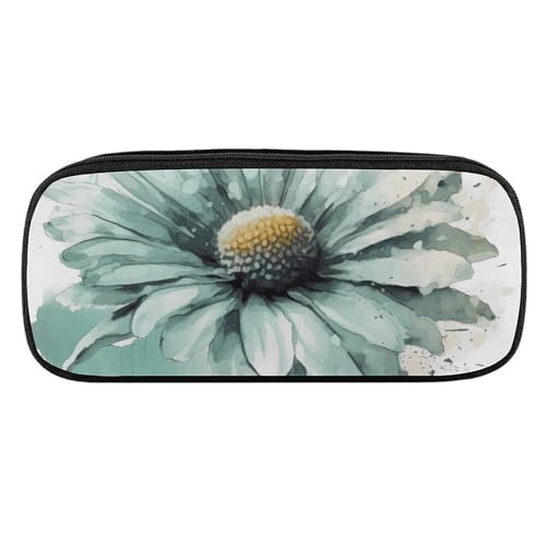 VFMKT Leder Federmäppchen Wasserdicht Mäppchen Süße Reise Kosmetiktasche Kosmetiktasche für Damen und Herren Margerite Aquarell Mintgrün Stil:, One Size, Stil:, Taille unique von VFMKT