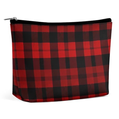 VFMKT Make-up-Tasche für Damen, wasserdicht, kariert, rot und schwarz, Make-up-Tasche mit Reißverschluss, Reise-Kulturbeutel, Organizer für Damen, Stil, Einheitsgröße, Stil:, Einheitsgröße von VFMKT