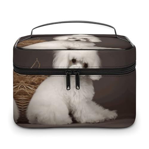 VFMKT Make-up-Tasche mit französischem Pudel, tragbare Reise-Kosmetiktasche, Reißverschluss, Make-up-Organizer für Damen, französischer Pudel, 25 x 18 x 15 cm, Französischer Pudel, 25x18x15cm von VFMKT