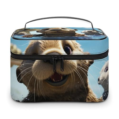 VFMKT Make-up-Tasche mit hübschem Meeresotter-Druck, tragbare Reise-Kosmetiktasche, Reißverschluss, Make-up-Organizer, Kulturbeutel für Frauen und Damen, schöner Seeotter-Druck, 25 x 18 x 15 cm, von VFMKT