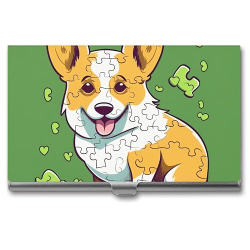 VFMKT Schlanker Metall-Visitenkartenhalter, tragbar, Visitenkartenetui, Tasche, Namenskartenhalter, Corgi-Puzzle-Brieftasche für Männer und Frauen, Büro, Reisen von VFMKT