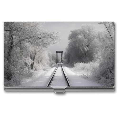 VFMKT Schlanker Metall-Visitenkartenhalter, tragbar, Visitenkartenetui, Tasche, Namenskartenhalter, verschneite Zugstrecken, Geldbörse für Männer und Frauen, Büro, Reisen, Stil:, Einheitsgröße von VFMKT