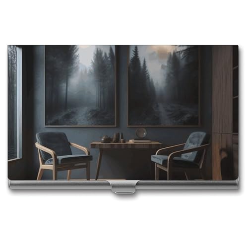 VFMKT Schlanker Metall-Visitenkartenhalter, tragbar, Visitenkartenetui, Tasche für Namenskarten, mit Stühlen, für Männer und Frauen, Büro, Reisen, Stil:, Einheitsgröße von VFMKT