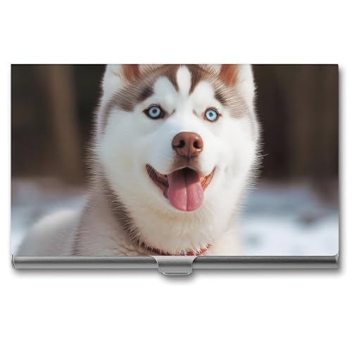VFMKT Schlankes Metall-Visitenkartenetui, tragbar, Visitenkartenetui, Tasche, Namenskartenhalter, Husky, pikant, Hundebrieftasche, für Männer und Frauen, Büro, Reisen von VFMKT
