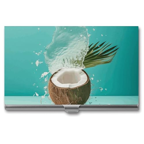 VFMKT Schlankes Metall-Visitenkartenetui, tragbar, Visitenkartenetui, Tasche, Namenskartenhalter, Kokosnuss-Getränke-Brieftasche für Männer und Frauen, Büro, Reisen, Stil, Einheitsgröße, Stil:, von VFMKT