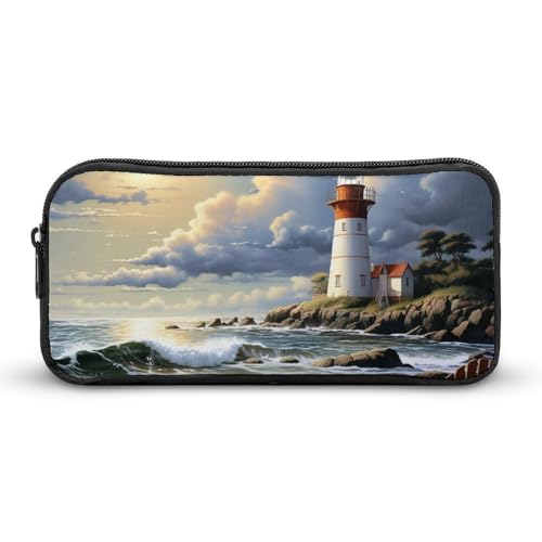 VFMKT Sea Lighthouse Sandbeach Federmäppchen, niedliches Stifteetui, großes Fassungsvermögen, Federmäppchen, Make-up-Kosmetiktasche für Damen und Herren, Stil:, 22*12*5cm von VFMKT