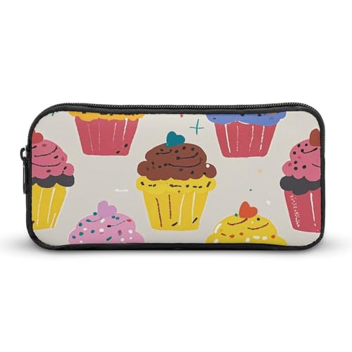VFMNT Federmäppchen mit großem Fassungsvermögen, Cupcake-Muster, ästhetische Make-up-Tasche für Damen, tragbares Federmäppchen mit Reißverschluss, niedliche Stifttasche für Bürobedarf, weiß, von VFMNT