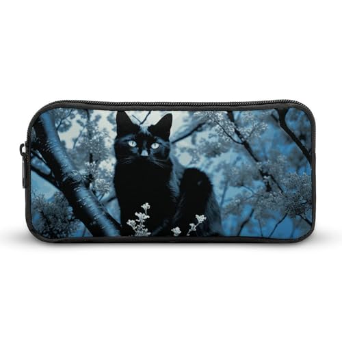 VFMNT Federmäppchen mit großem Fassungsvermögen, schwarze Katze auf Baum, ästhetische Make-up-Tasche für Damen, tragbares Federmäppchen, Organizer mit Reißverschluss, niedliche Stifttasche für von VFMNT