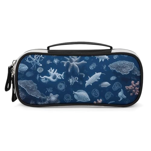 VFMNT Große Make-up-Tasche für Geldbörse, Unterwasser-Meeresleben-Kosmetiktasche für Damen, Reise-Kulturbeutel mit Griff, Make-up-Organizer, tragbare Stifttasche, kleines Federmäppchen für Büro, weiß, von VFMNT