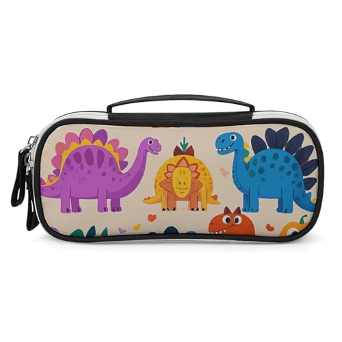 VFMNT Große Make-up-Tasche für Geldbörse, viele bunte Cartoon-Dinosaurier, Kosmetiktasche für Damen, Reise-Kulturbeutel mit Griff, Make-up-Organizer, tragbare Stifttasche, kleines Federmäppchen für von VFMNT