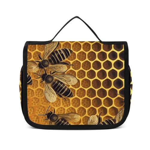 VFMNT Kulturbeutel für Damen und Herren, Bienen auf Bienenstock, Make-up-Tasche mit Haken zum Aufhängen, wasserdicht, Badezimmer-Kosmetiktasche, großes Fassungsvermögen, Reisetasche für VFMNT Kulturbeutel für Damen und Herren, Bienen auf Bienenstock, Make-up-Tasche mit Haken zum Aufhängen, wasserdicht, Badezimmer-Kosmetiktasche, großes Fassungsvermögen, Reisetasche für von VFMNT